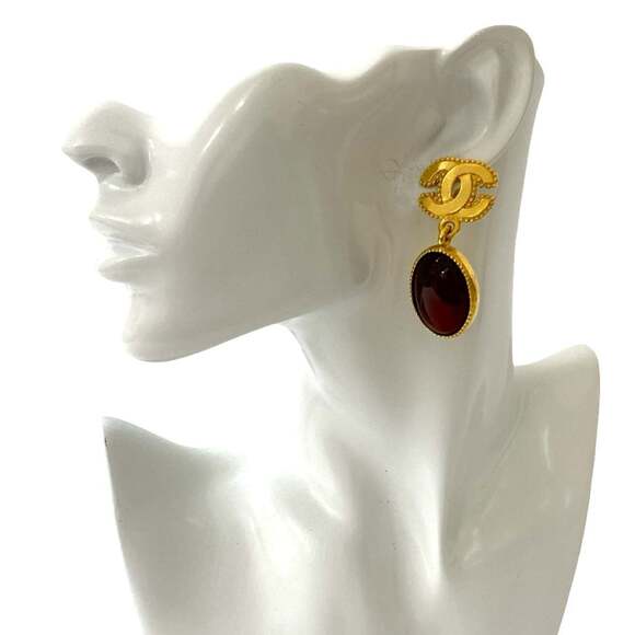 CHANEL Vintage Red Logo Earrings